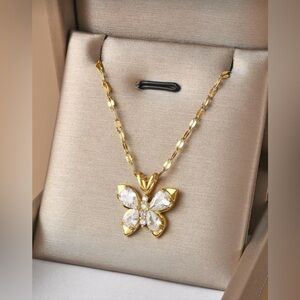 Gold Plated Stainless Steel Butterfly Pendant Necklace Dainty Necklace